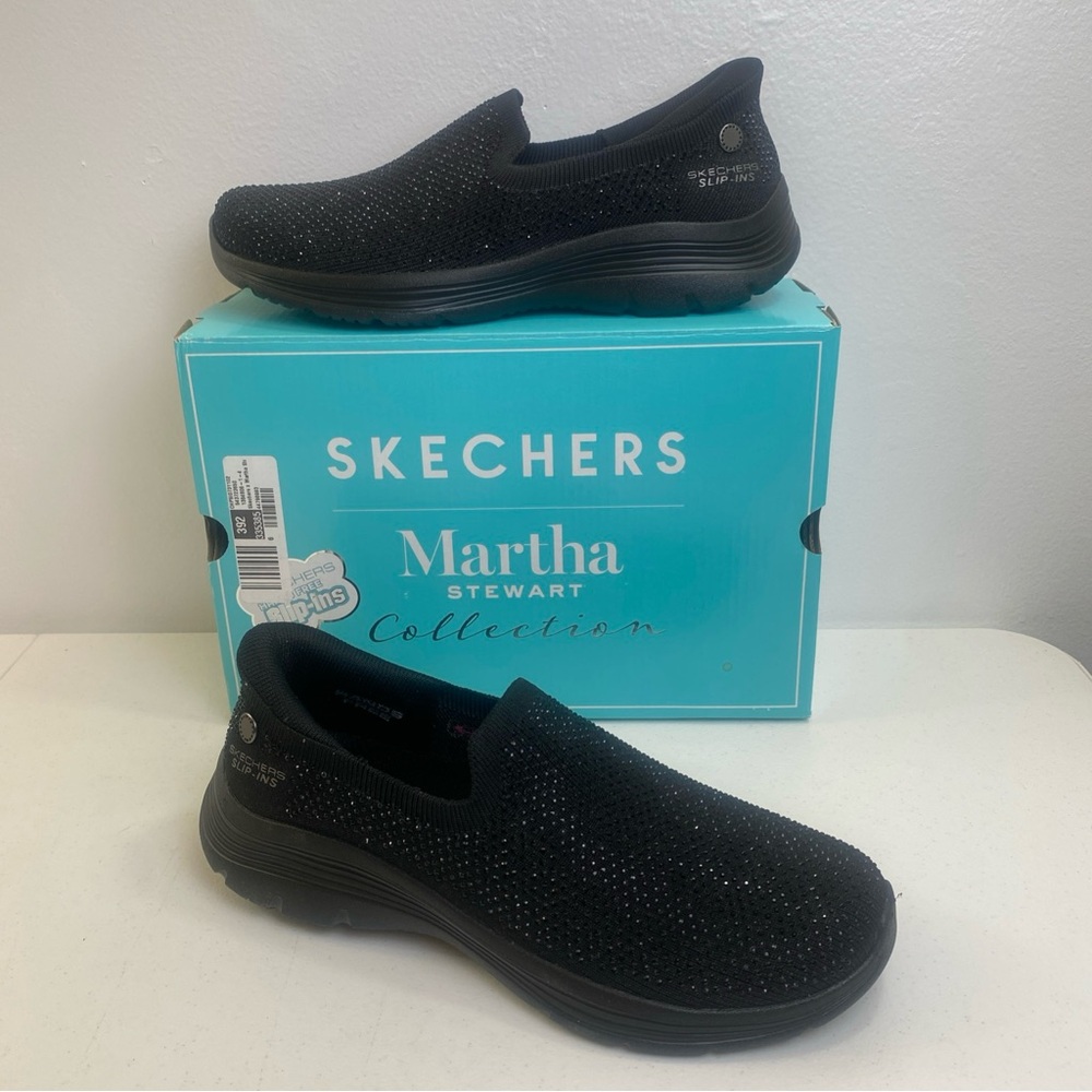 Skechers x Martha Stewart Women's Bedford Gem Slip On Sneaker Black Size 8.5 New